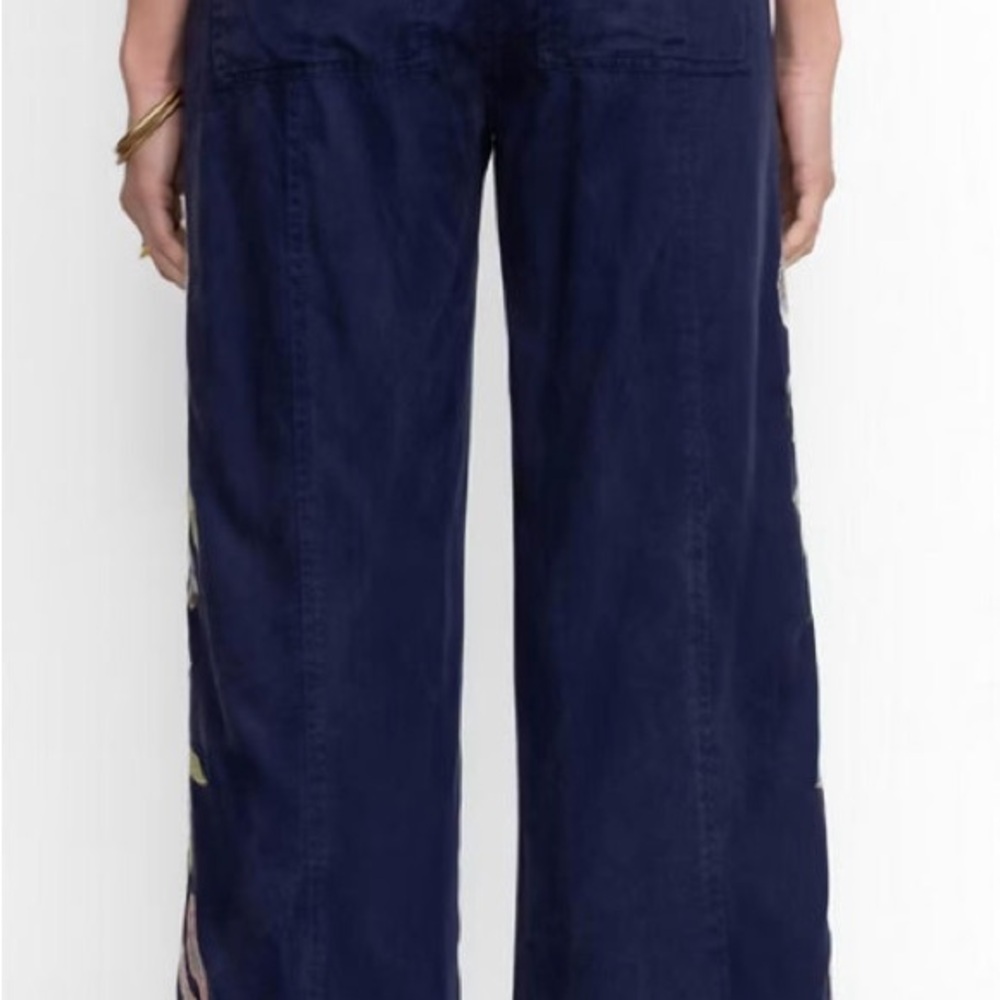 Johnny Was Emike Belted wide leg Navy Pants with Floral Embroidery NWOT - Picture 5 of 8